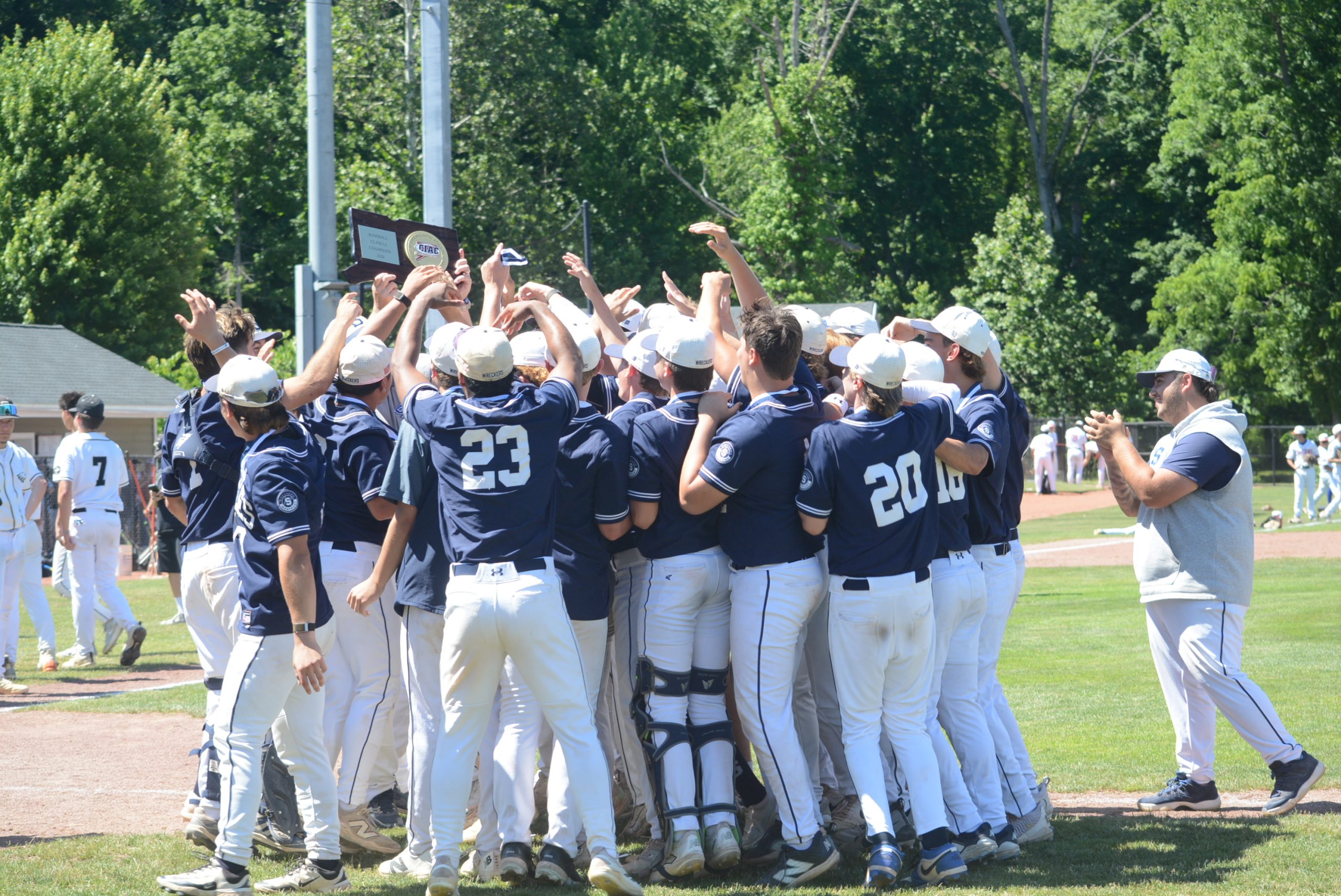 Celebrating with trophy