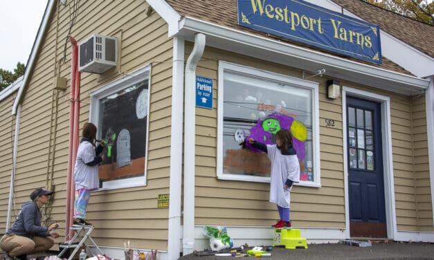 Kids Haunt Windows for Halloween …