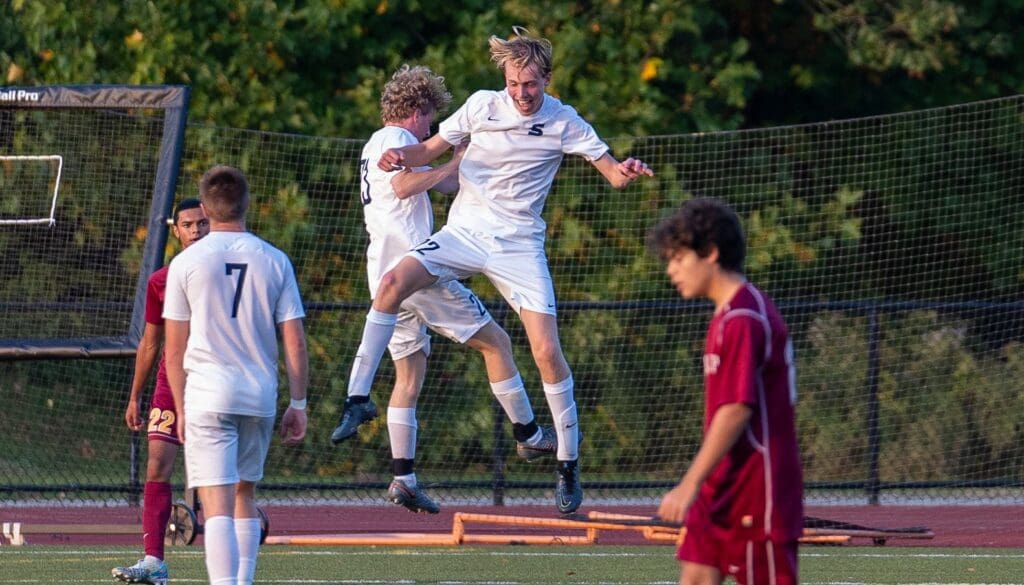 Ben Douglas celebrates goal vs St Joseph - Photo Barry Guiduli