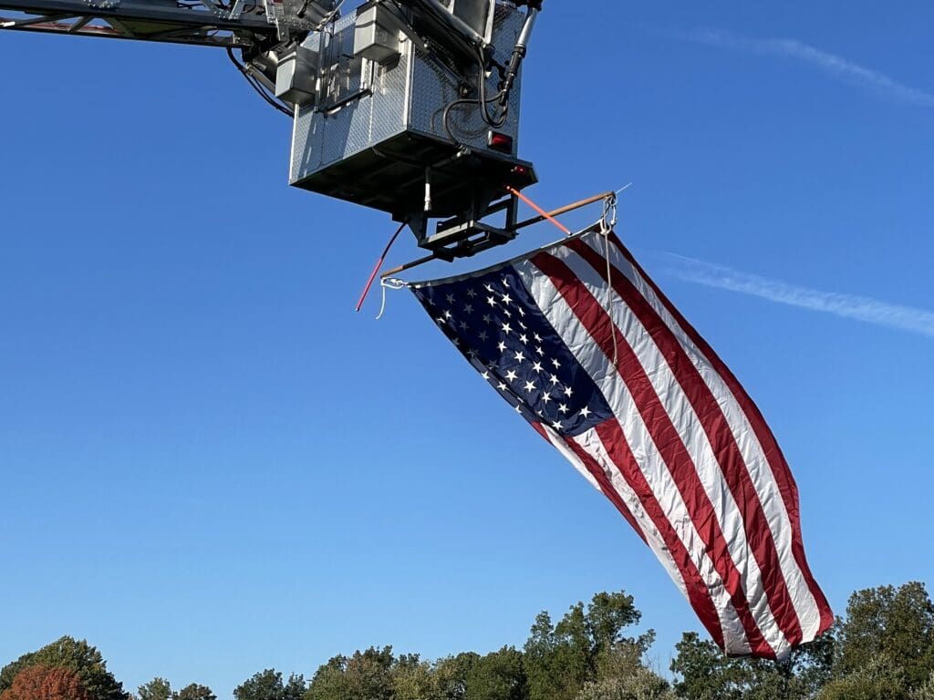 Flag flies above the field