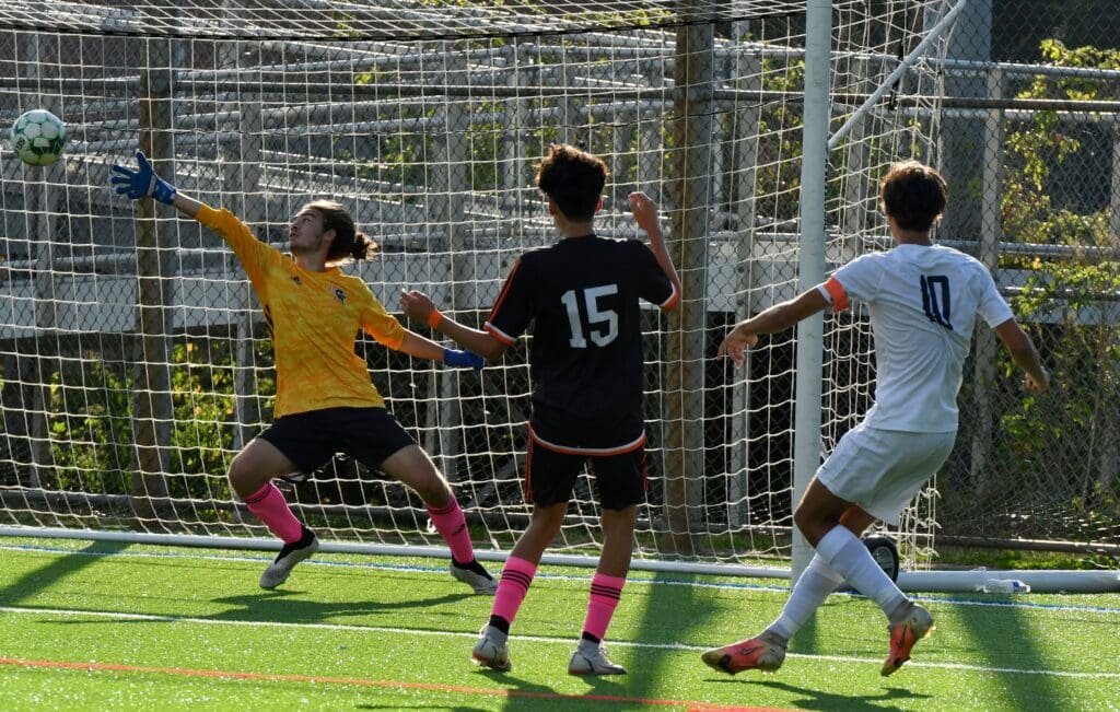 Murilo Moreno scores against Stamford - Photo Mark Sikorski