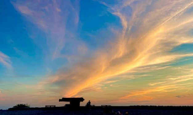 Compo Cannons Framed by Striking Shot of Sunset