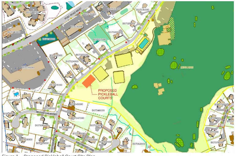 The proposed location of four pickleball courts at Birchwood Country Club. Neighbors are concerned about noisy and proximity to their homes.
