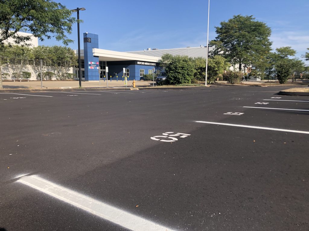 Students and staff arriving for the new school year at Bedford Middle will see fresh pavement and markings. / Photo by Thane Grauel.