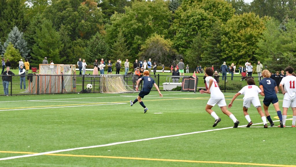 Dylan Hoke nails the first of his two penalty kicks–Photo Mark Sikorski