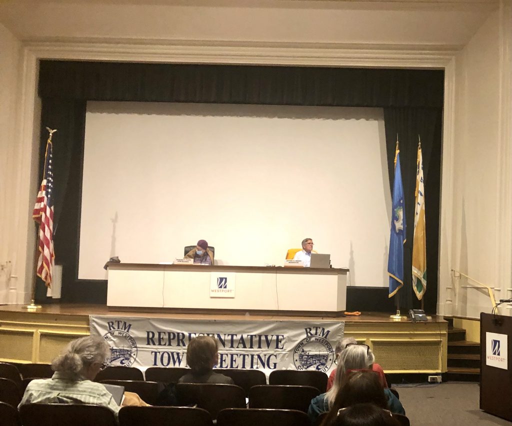 The Representative Town Meeting met for only its second in-person meeting on Tuesday night. / Photo by Thane Grauel.
