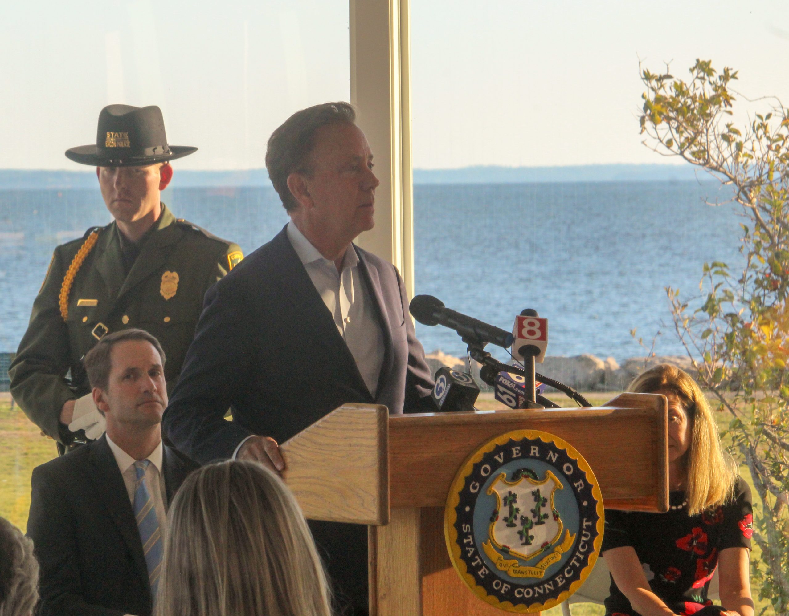 Gov. Ned Lamont speaks at the Sept. 11 remembrance ceremony on Thursday. / Photo by Thane Grauel.