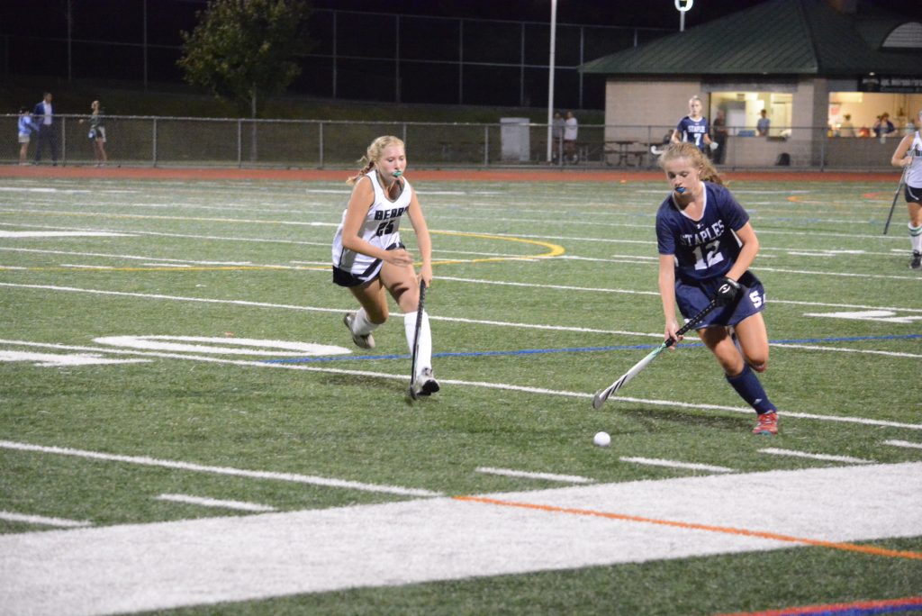 Charlotte Strange moves the ball during a win over Norwalk this fall. Strange had a goal in Staples' 2-1 win over Ridgefield on Thursday - Photo Andy Hutchison