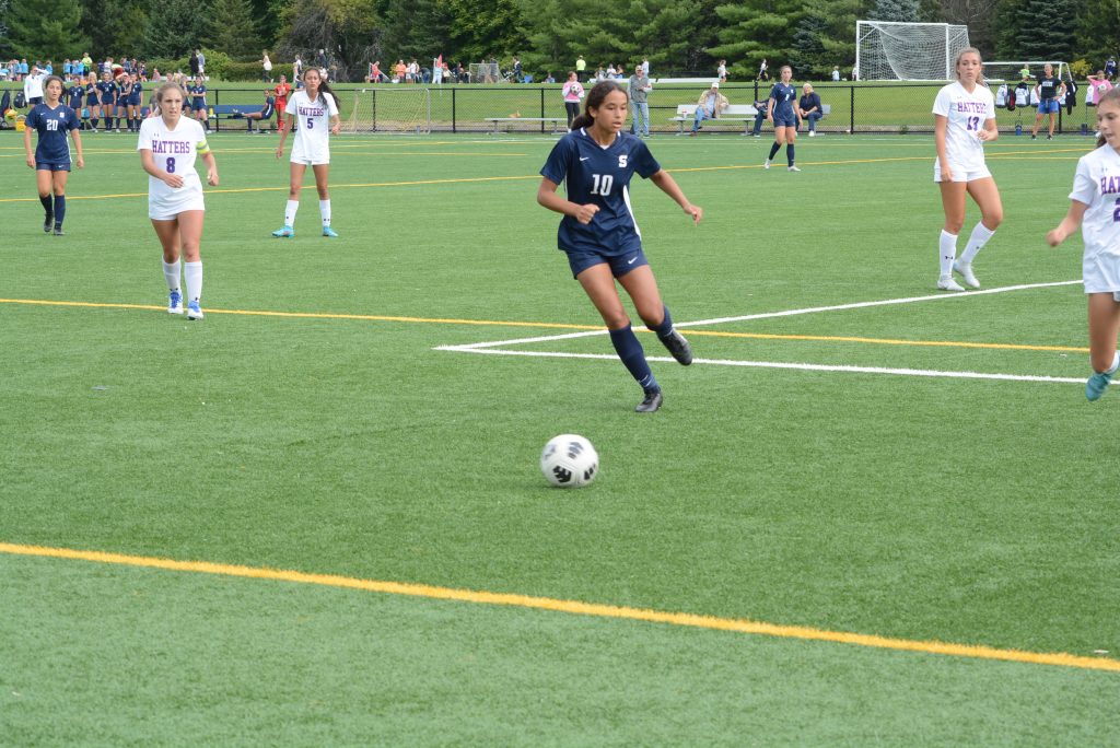 Natalie Chudowsly controls the ball during game action this fall. Chudowsky scored in a win over Wilton on Sept. 23–Photo Andy Hutchison