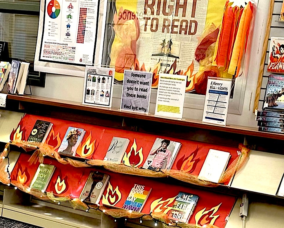 Banned Books Week display at Staples High School