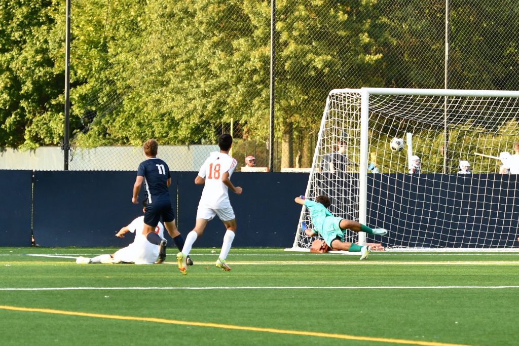 Ethan Cukier scores his first varsity goal ever … / Photo by Mark Sikorski