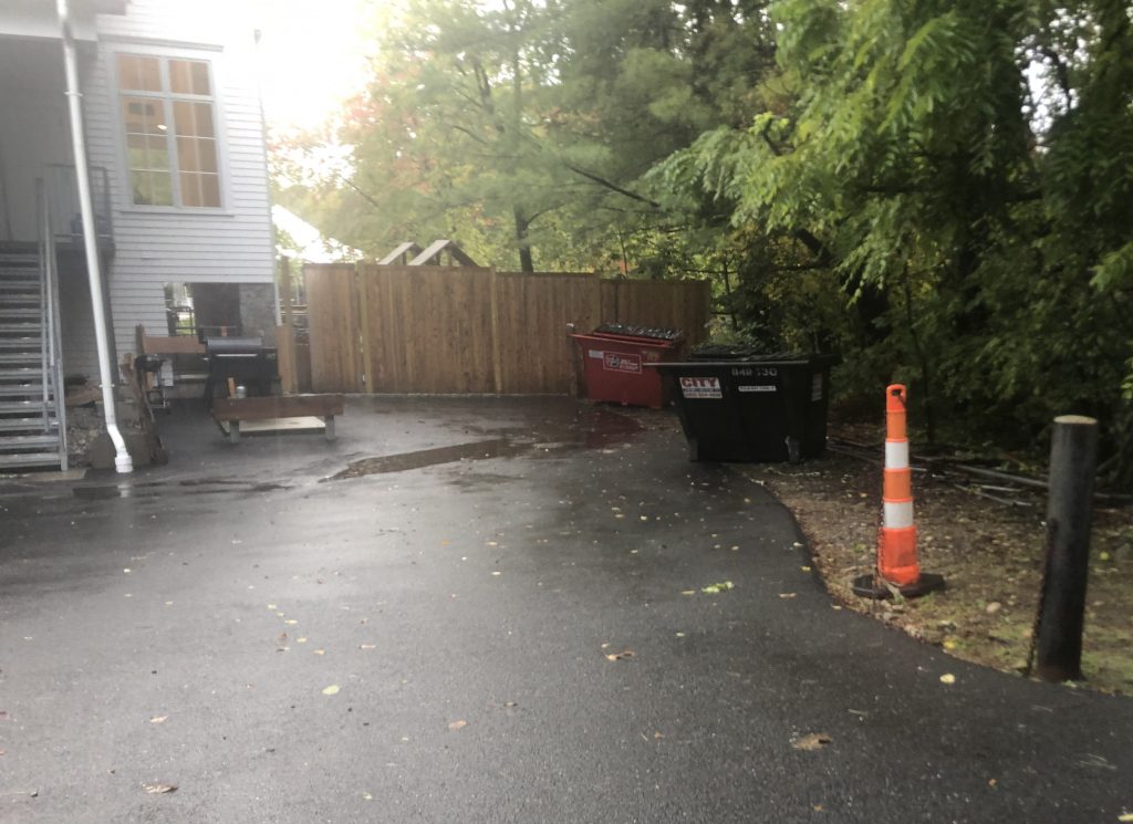 Unscreened dumpsters outside Chabad Lubavich at the corner of Newtown Turnpike and Wilton Road. / Photo by Thane Grauel