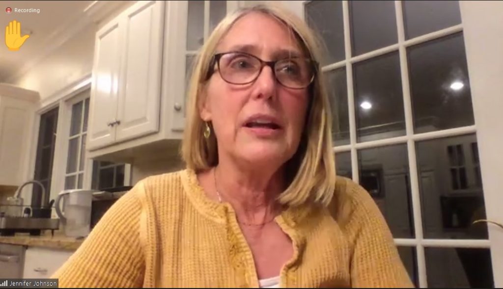 Jennifer Johnson speaks Wednesday at the online meeting of the Flood and Erosion Control Board.