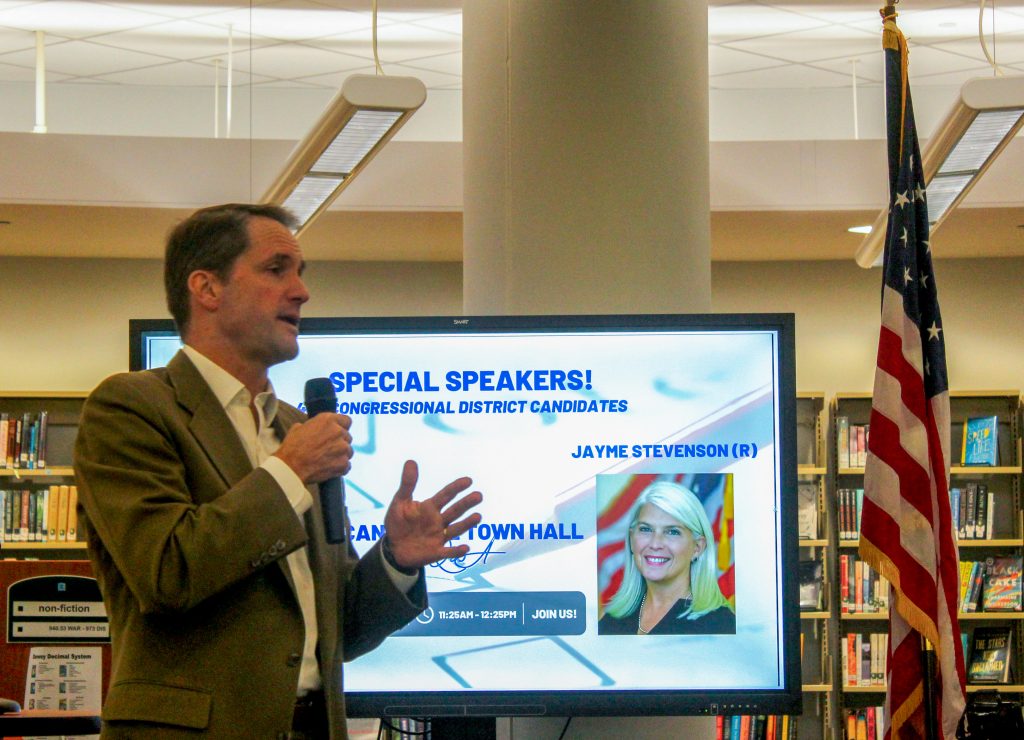 U.S. Rep. Jim Himes, D-Conn., at Staples High School on Tuesday. / Photo by Thane Grauel
