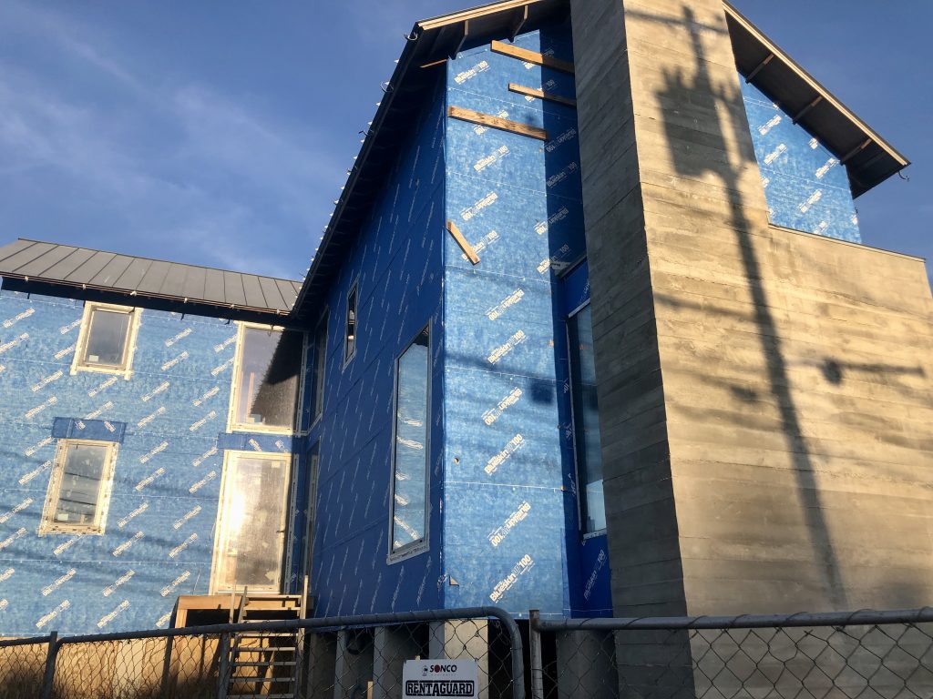 The blue house-wrapped structure at 233 Hillspoint Road. / Photo by Thane Grauel