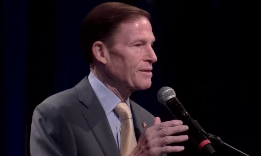 U.S. Sen. Richard Blumenthal speaks with the Y's Men of Westport at the Westport Library.