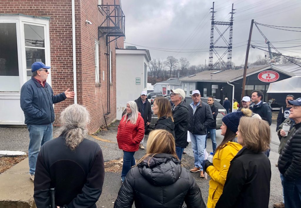 Matthew Mandell, chair of the RTM's Planning and Zoning Committee, at the start of the walking tour.