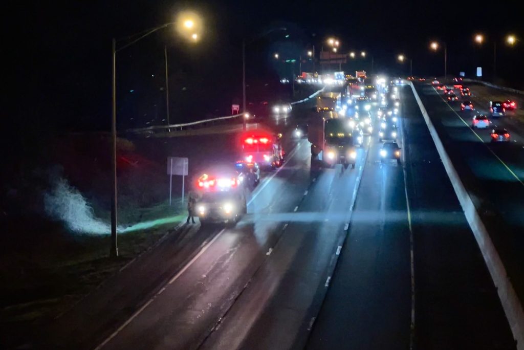 A serious two-car crash closed northbound I-95 on Friday night. / Photo by Andrew Colabella