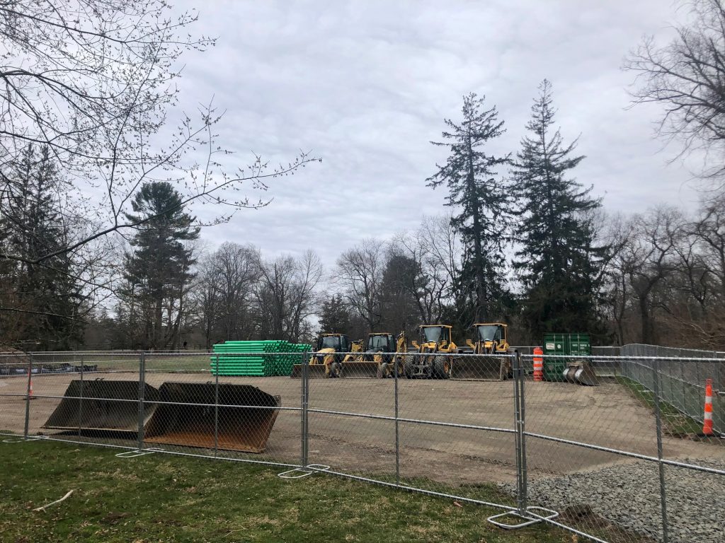 The staging area at Winslow Park for a major, nearby sewer extension project. / Photo by Thane Grauel