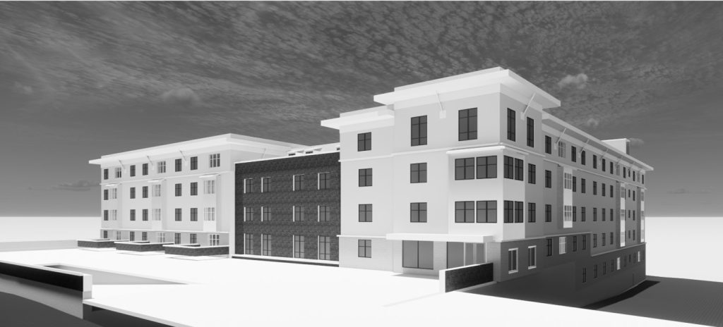 A rendering of the Cross Street/Post Road West housing plan.
