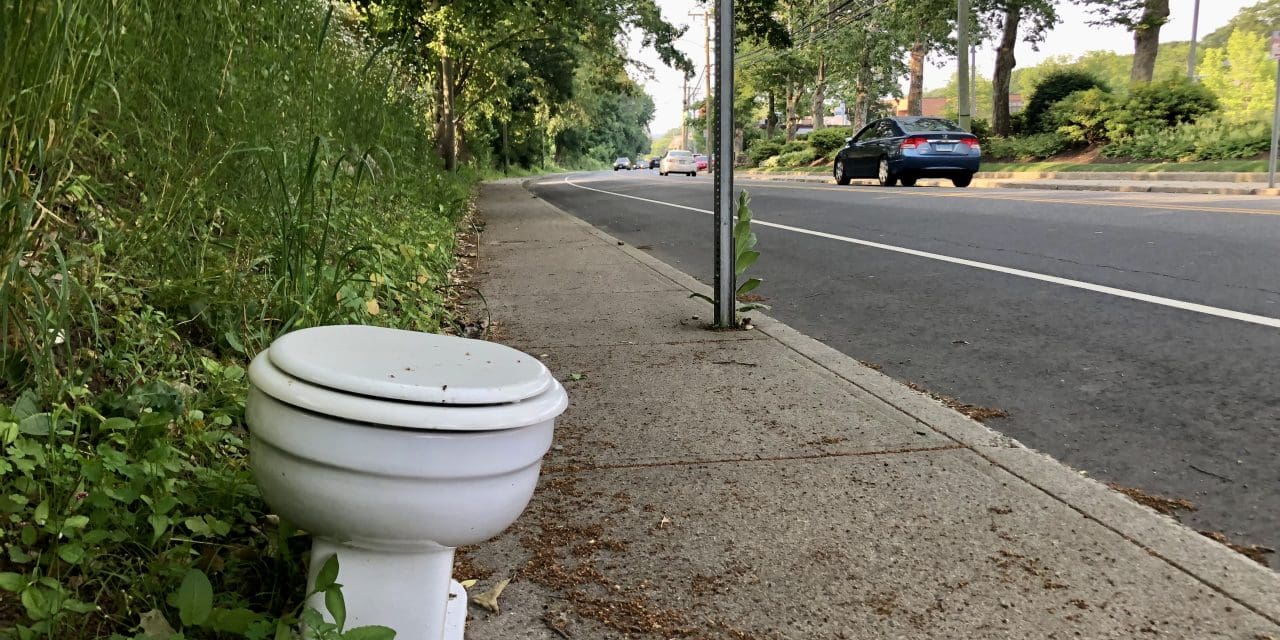 Crime scene commode? Toilet dumped on Riverside Avenue