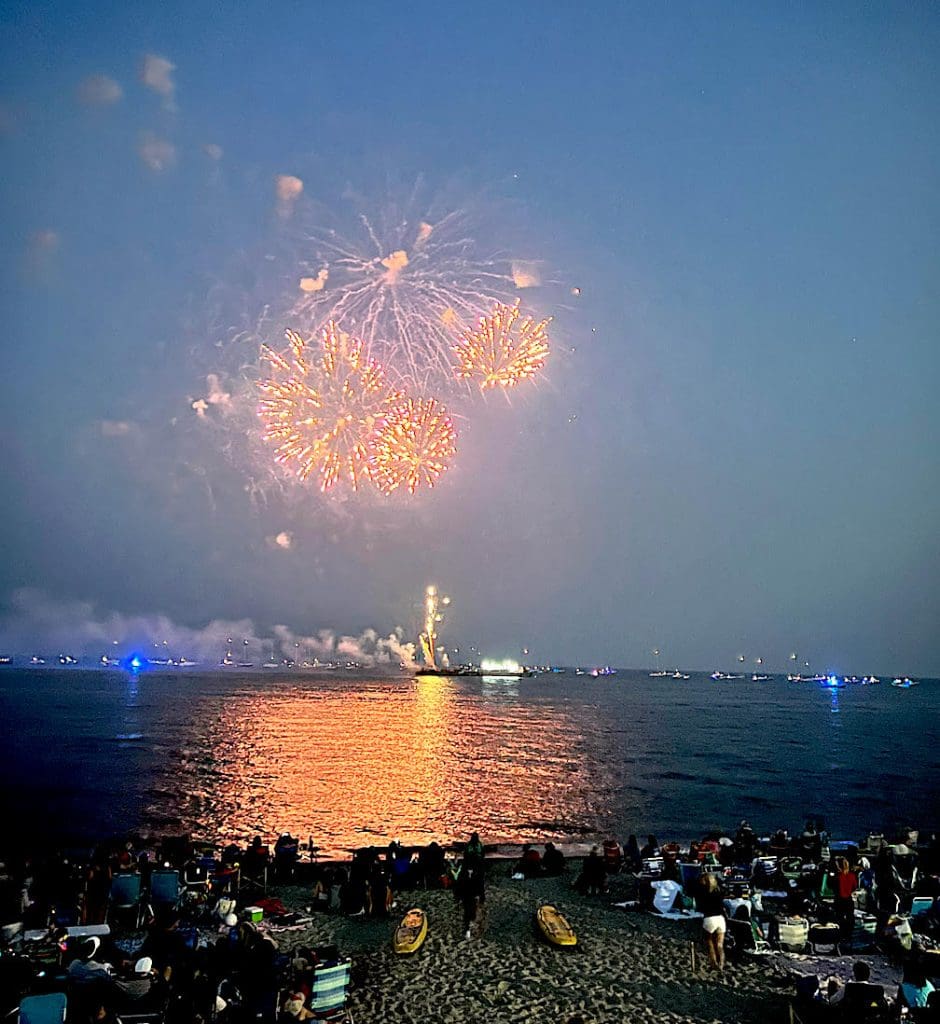 Scenes from the fireworks show Thursday over Compo Beach.