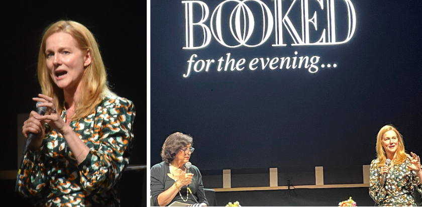 Actress Laura Linney, left, was the guest of honor at the annual “Booked for the Evening” fundraising event at the Westport Library on Thursday evening. At right, she was interviewed for the program by Lynne Meadow, the director of the Manhattan Theatre Club / Photos - E. Bruce Borner and Gary Webster