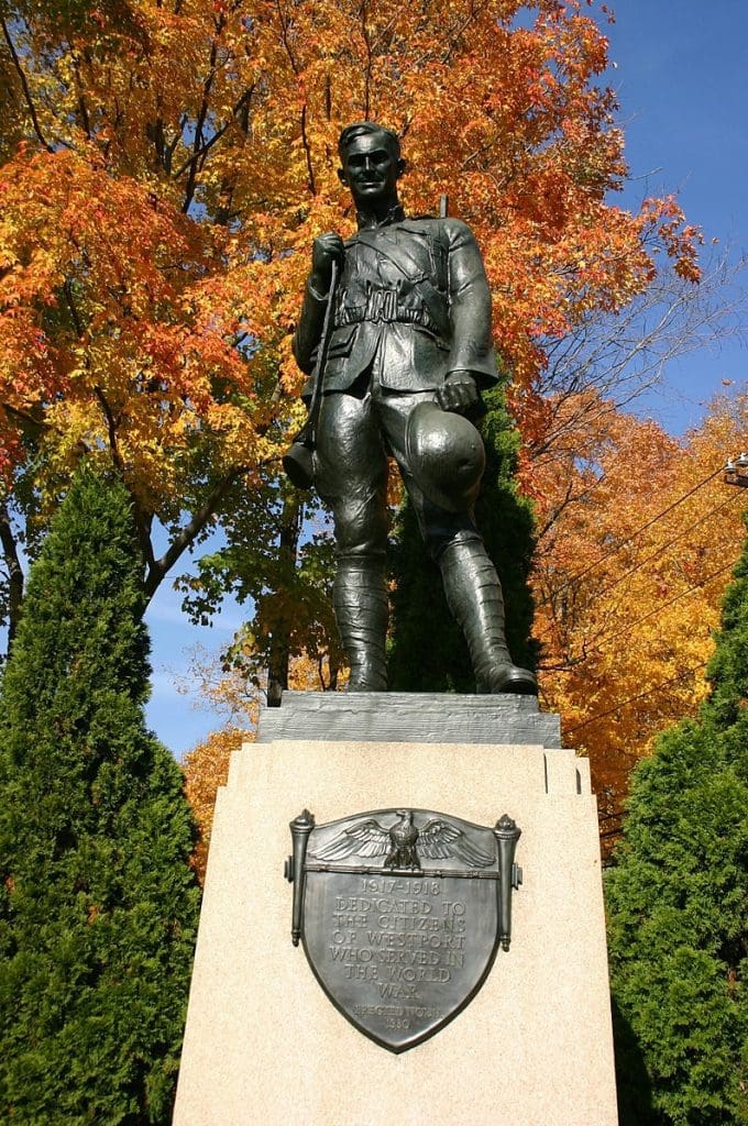 The doughboy statue at Veterans Green is part of the town art collection.