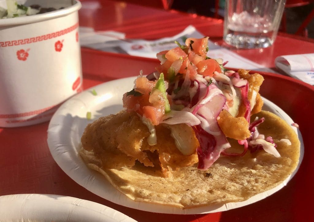 Beer-battered Baja crispy fish taco.