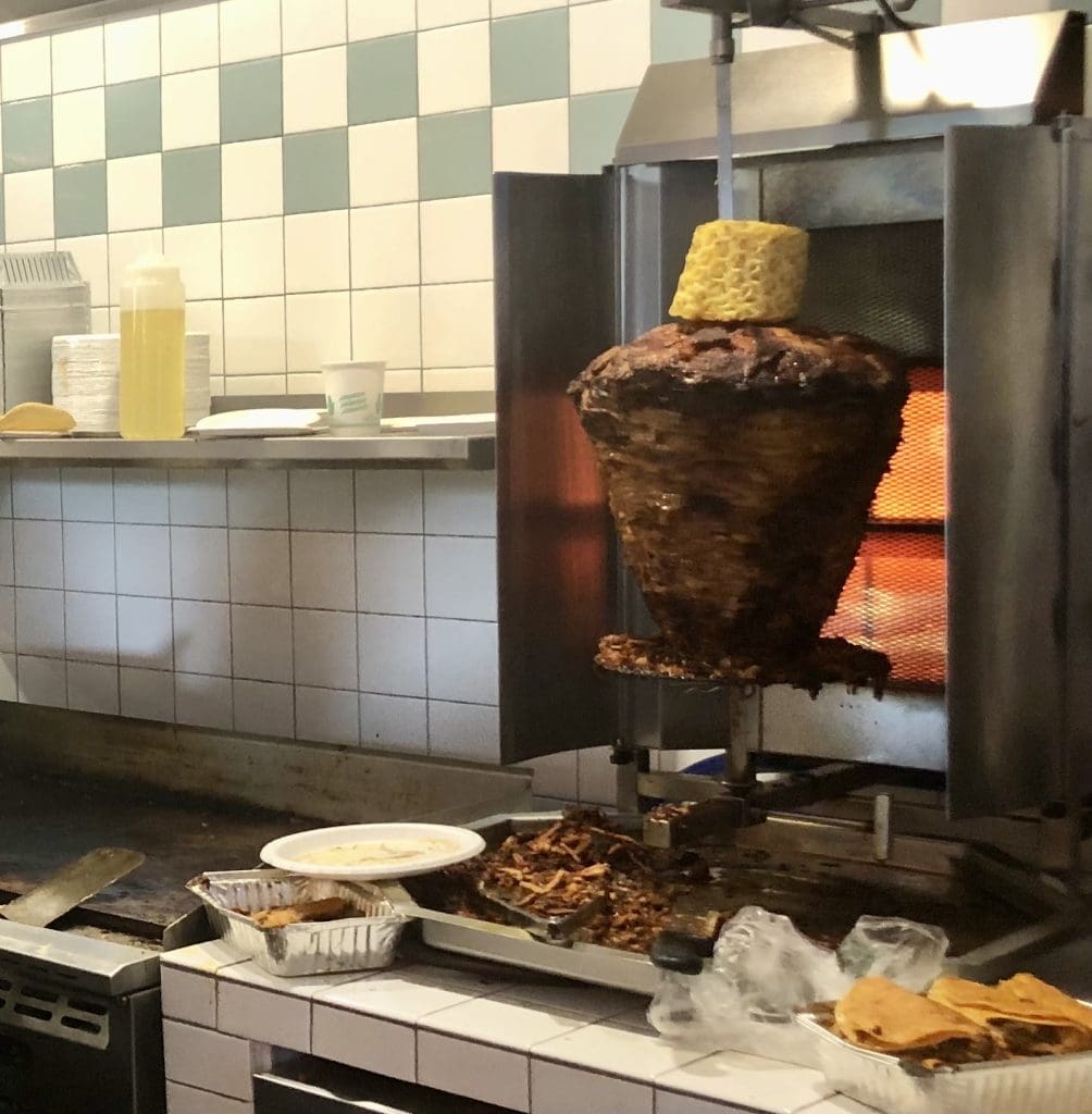 Al Pastor, Mexico City-style marinated pork with pineapple.
