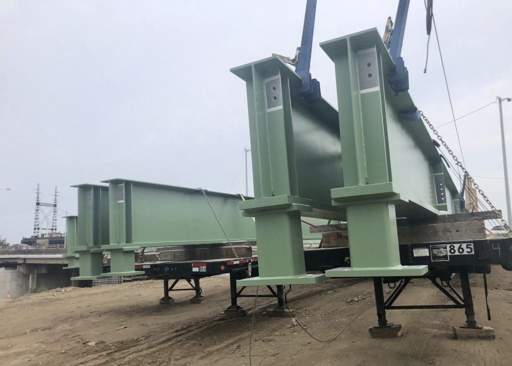 These six giant girders will be the main structure of the new I-94 bridge over Saugatuck Avenue. / Photos by Thane Grauel