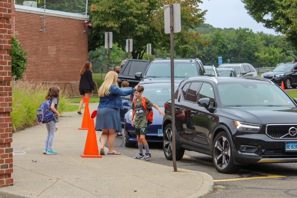 The drop-off queue at Saugatuck Elementary.