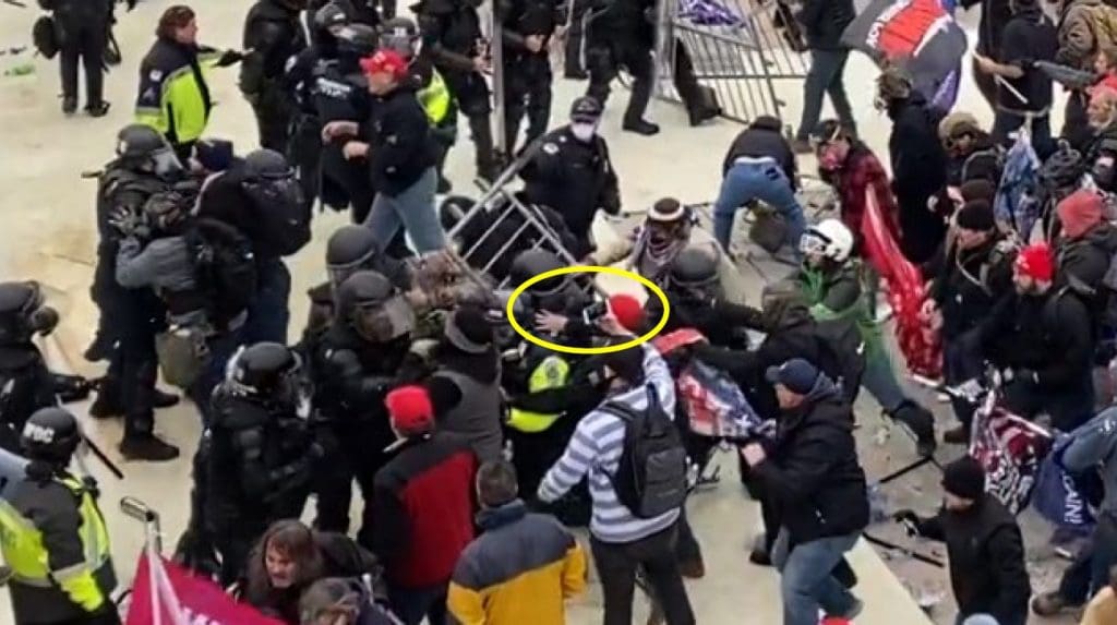 Photos said to show Benjamin Cohen of Westport outside and inside the Capitol building during the Jan. 6 riot. / Department of Justice photos