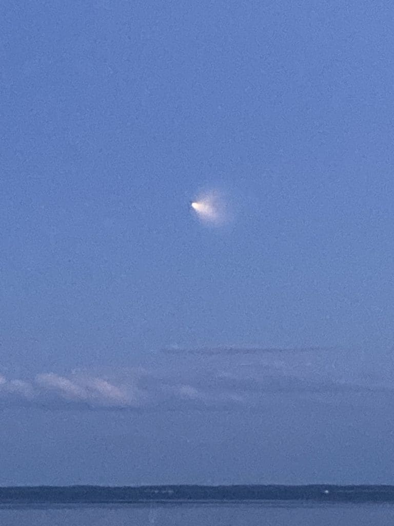 Second-stage ignition of the Antares rocket, seen from Canal Beach. / Photo by Nathaniel Grauel