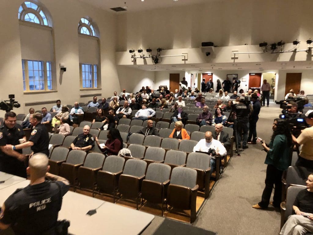 The Town Hall auditorium before the public safety forum began.