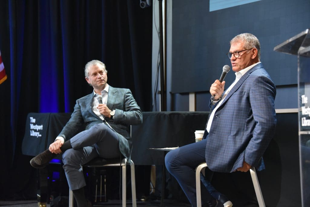 Jeremy Schaap and Geno Auriemma - Photo E. Bruce Borner