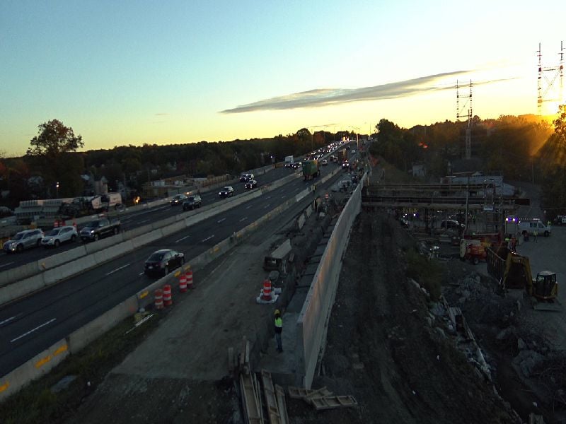 Morning commute traffic moving freely.