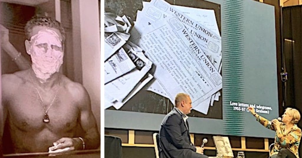“Head Over Heels” includes some of Melissa Newman’s favorite family photos including, left, a photo of her father shaving, and right, a photo of letters and telegrams Paul Newman sent to Joanne Woodward more than 50 years ago.