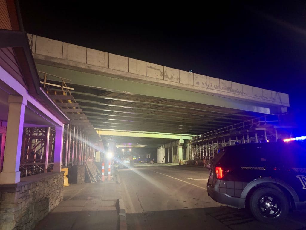 The new southbound span waiting to be slid into place. / Photos by Thane Grauel