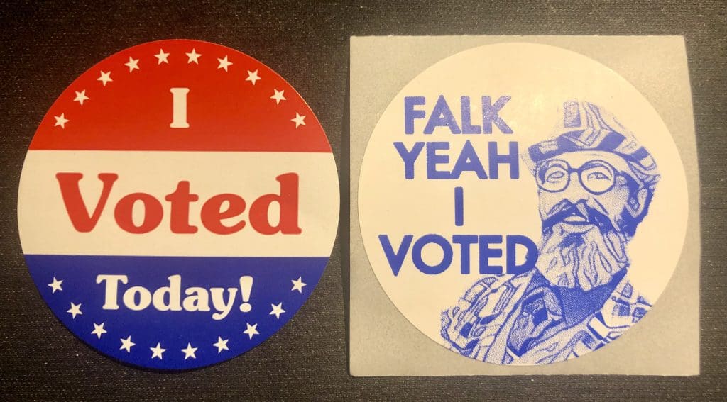 RTM member Harris Falk had a whimsical take on lapel stickers, but still was edged out in Tuesday's election.