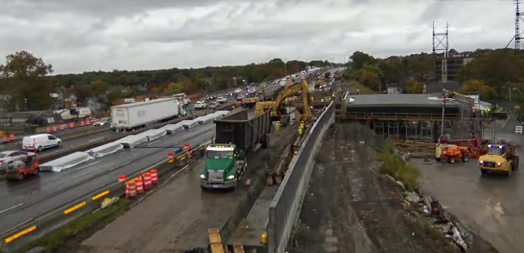 The new northbound span ready to slide into space two weeks ago.