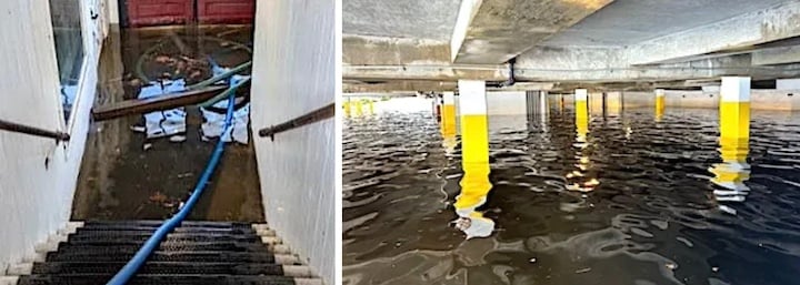 Inundation from flood waters Saturday.