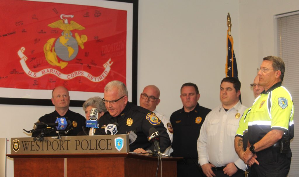 Police Chief Foti Koskinas and other emergency services officials. / Photos by Thane Grauel