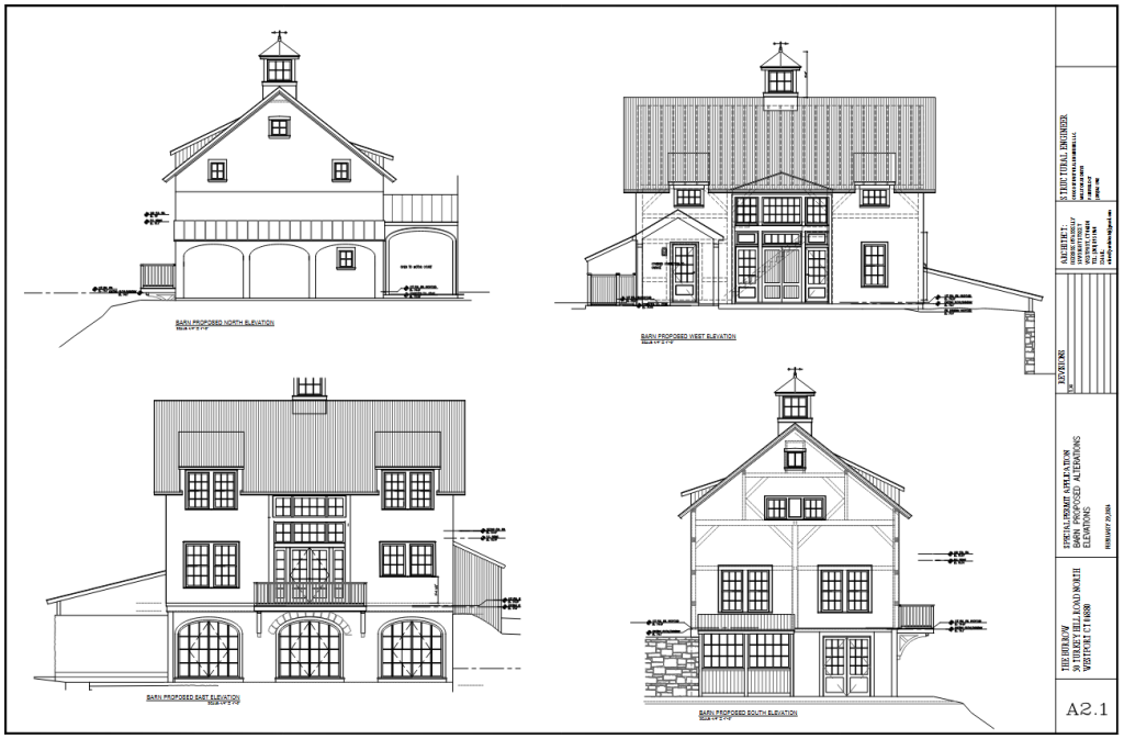 Architectural plans for the barn at 50 Turkey Hill Road North.