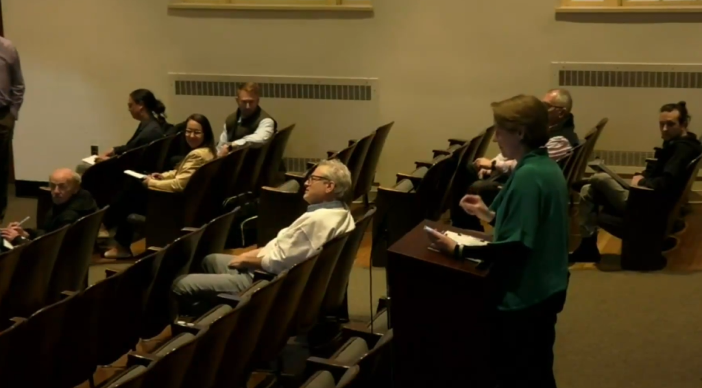 Kristin Schneeman at the traffic safety meeting in Town Hall.