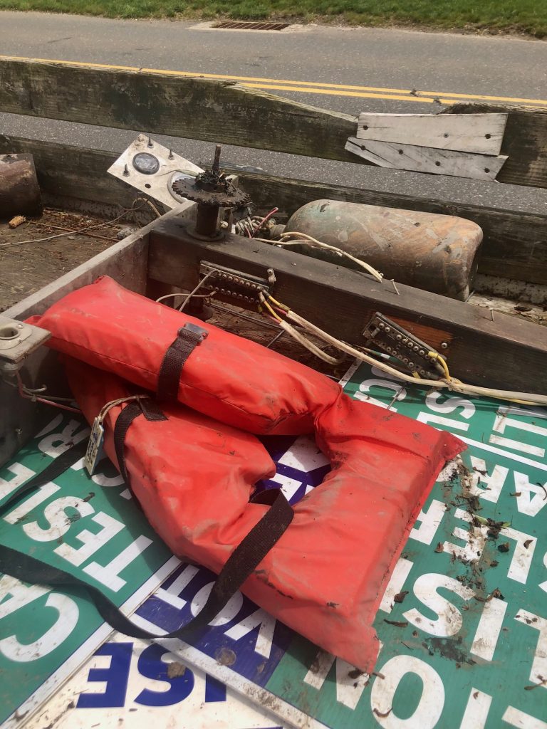 A PFD and some mechanical/electrical gear from the boat.