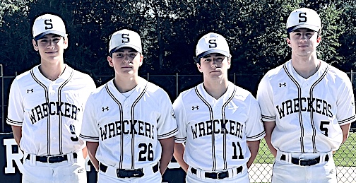 Captains of the 2024 Staples High School baseball team are, from left, Jack Farnen, Nick Porzio, Luke Oakley and Max Jossen.