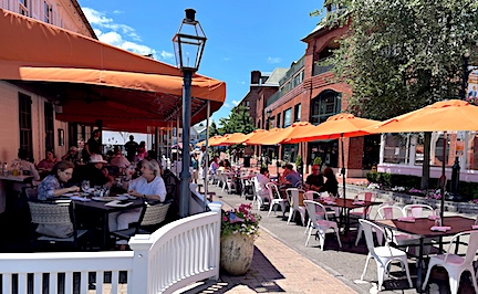 The outdoor dining area at the Spotted Horse Tavern on Church Lane was busy Monday, a day when many other restaurants take a day off.