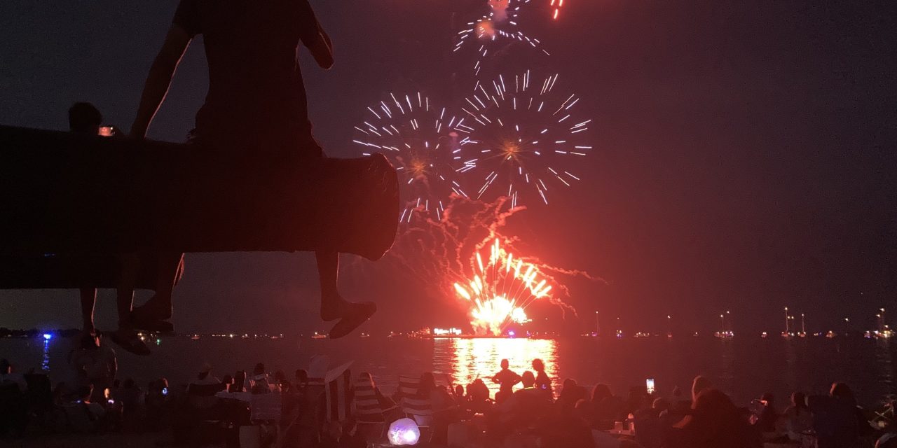 Fireworks light up the sky at Compo Beach