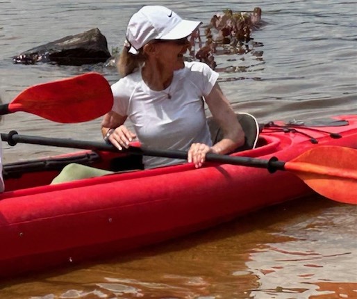 Danbury Hospital spine surgery patient Shelley Kaiser back in the kayak
